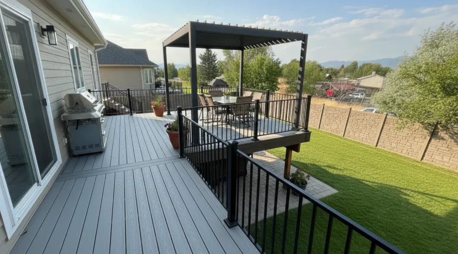 Composite deck at a Utah home with mountains in the background