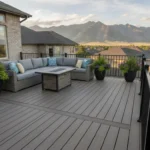 Composite decking on a Utah home with views of the mountains, showing low-maintenance composite boards