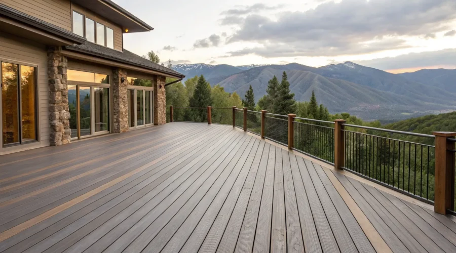 One of the best composite decking brands used for a spacious deck with Utah mountain views.