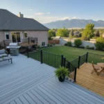 Utah backyard with composite and natural wood deck sections