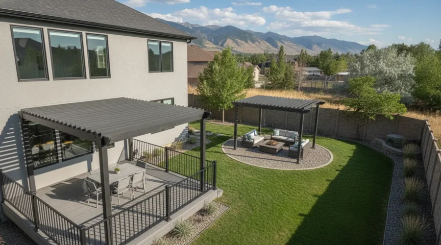 Attached and freestanding pergolas in a Northern Utah backyard