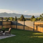 Privacy fence in a Utah suburban backyard with Wasatch Mountains