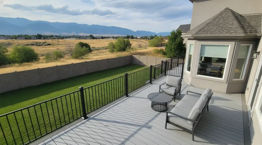 Trex decking installation Utah backyard deck with Wasatch Mountain views