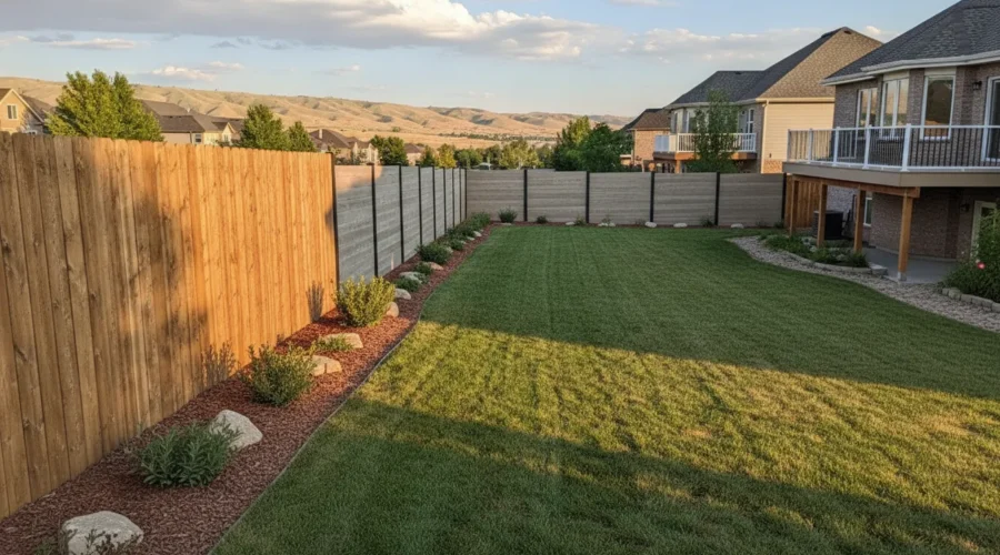 Wood and composite privacy fence styles in a Utah backyard